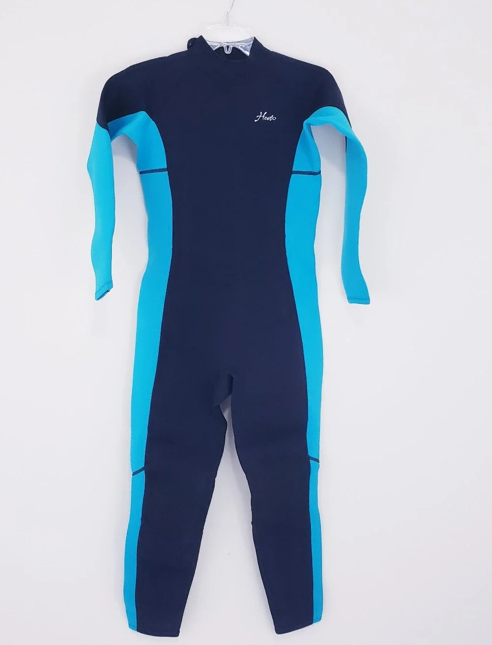 Hevto Wetsuit Kids Size 14 Black Blue Excellent 3/2mm Neoprene Full Bodysuit NEW
